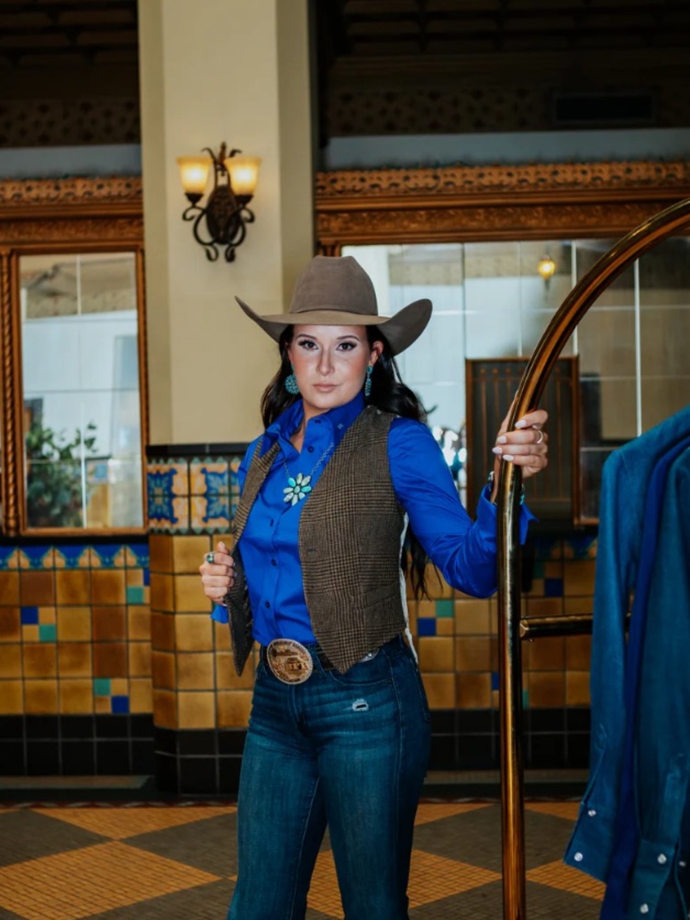 NEW Little Lucille Empress Blue Signature‎ Button Down Shirt Western Cowgirl